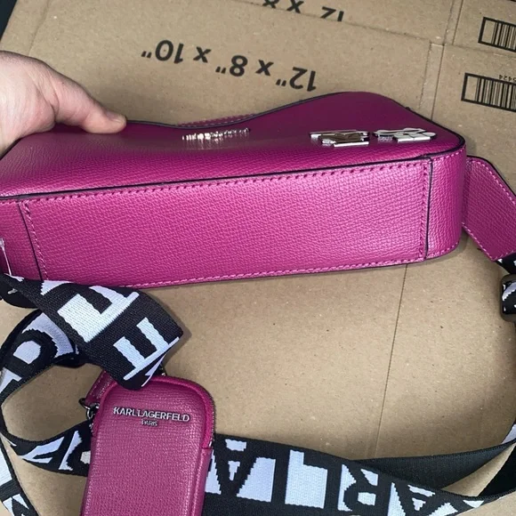 Karl Lagerfeld Fuchsia Crossbody Bag with Cat and Character Design NWOT - Picture 6 of 6